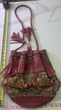 New IbBan Handcrafted Beaded Bucket Bag with Tassel Drawstrings
